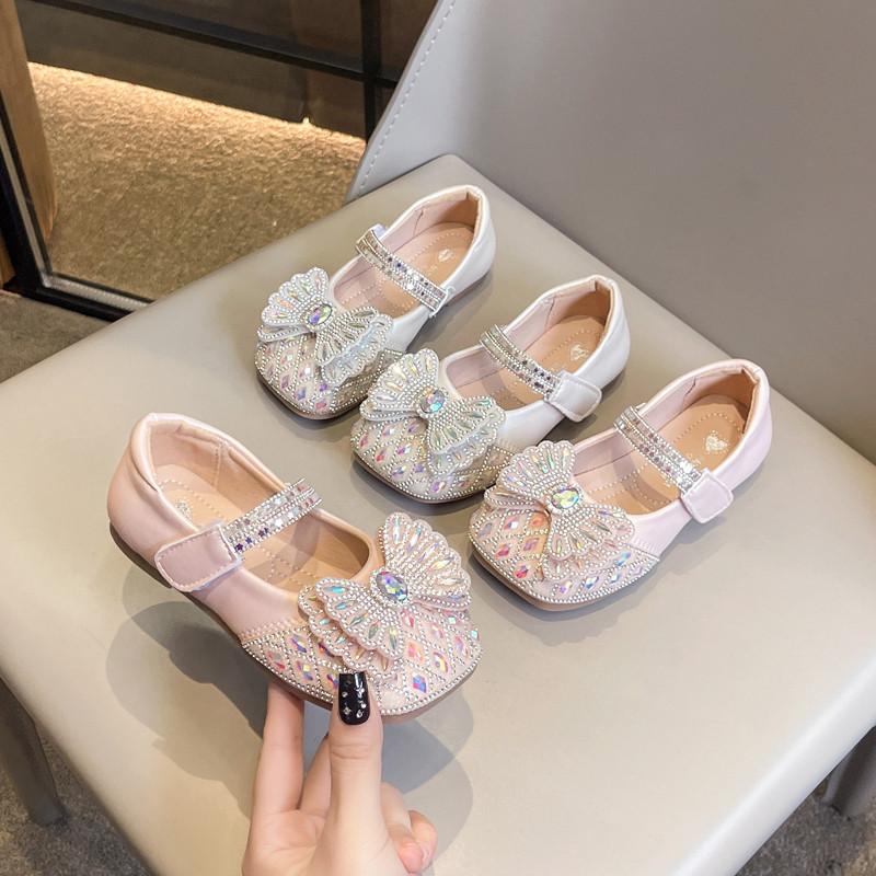 Girls Sequins Princess Shoes with Butterfly-knot Kids Crystal Mary Janes Shoes Fashion Children Flats Performance Shoes