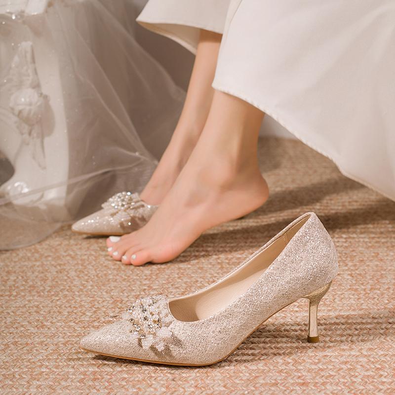Fashion Elegant Pointed Thin Heel Suede High Heels Wedding Banquet Wedding Shoes Bridesmaid Shoes 2025 New High Heels Women's Shoes