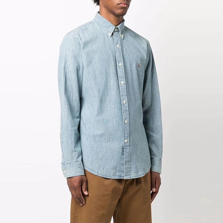 Polo Ralph Lauren FW21 Вышитый логотип Slim Fit Рубашка с длинным рукавом Мужские рубашки Синий 710548538-001