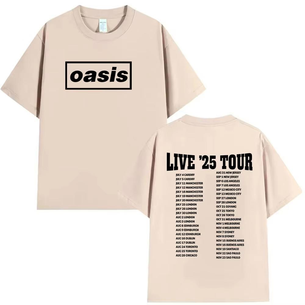 2025 Летние Футболки Тур O-Oasis Live Мужские Женские Повседневные Высококачественные 100% Чистый Хлопок С Принтом Дышащая Футболка Британский Y2k