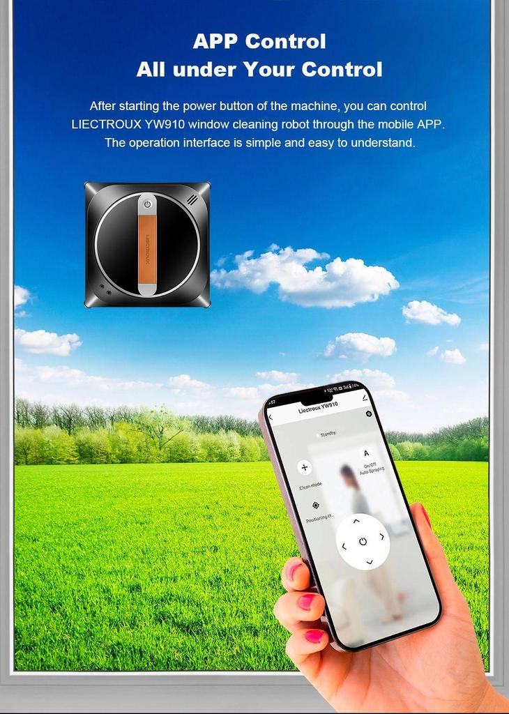 Восстановленный робот для мытья окон Liectroux YW910, двойное распыление воды, вакуумное всасывание 3000 Па, лазерный датчик, управление через приложение и пульт, функция памяти