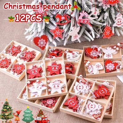 12 шт. Креативные рождественские украшения DIY Рождественские деревянные подвески Набор для рождественской елки Олень Колокольчик Ангел Сердце Подвески