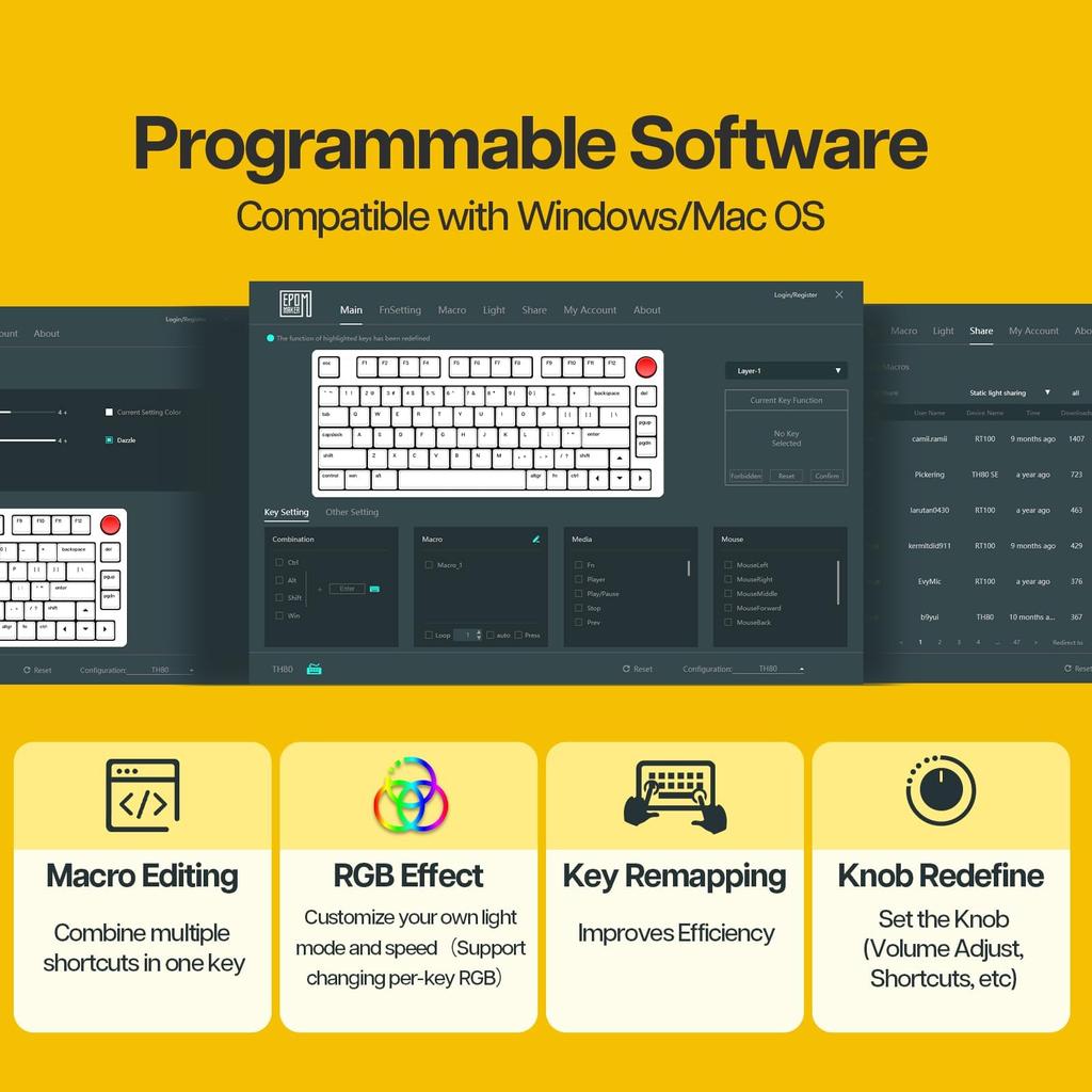 EPOMAKER TH80 Pro Wireless Gaming Keyboard 3 Modes Mechanical Keyboard Hot Swap Compatible RGB Backlight for Technical Compliance Certification