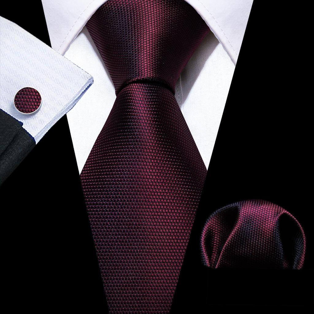 Barry.Wang Mens Novelty Plaid Striped Neckties Handkerchief Cufflinks Set Formal Casual Business