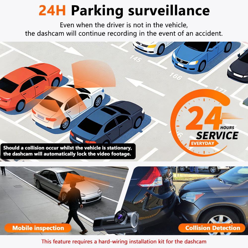 3-Channel 4K Dash Cam - Triple Recording, Night Vision, Wide Angle, WiFi, Phone Sync, Parking Monitor
