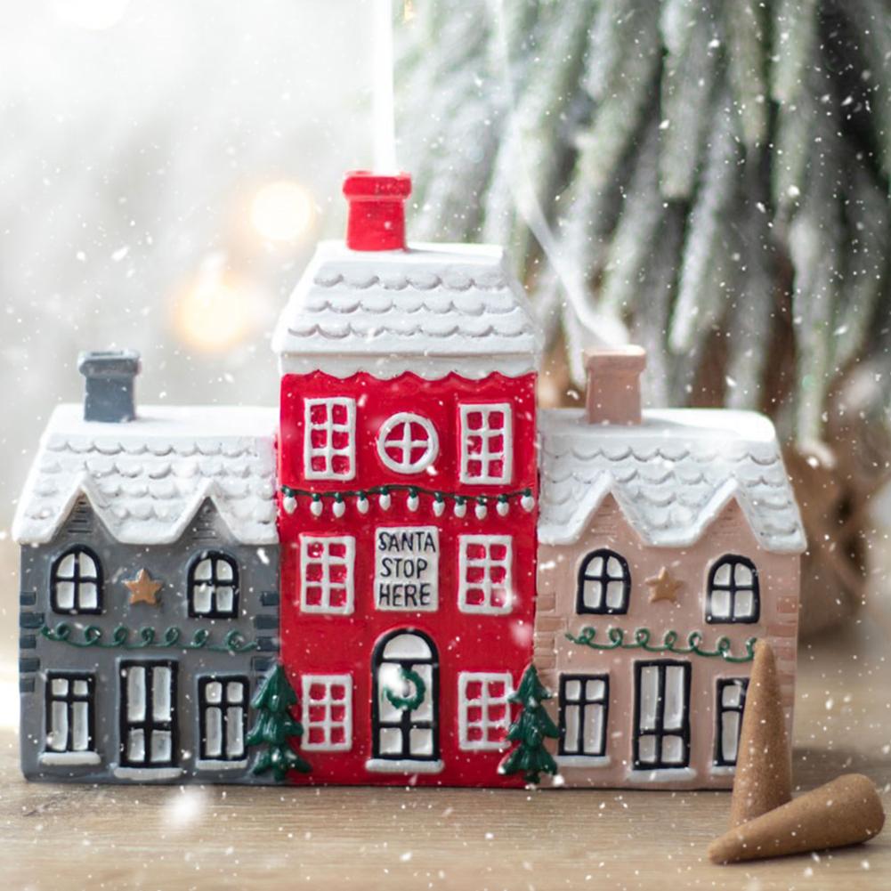 Рождественская тематическая курильница для благовоний, коническая курильница для благовоний, статуэтка в виде деревенского домика, настольное украшение из смолы, уникальные подарки для женщин и мужчин