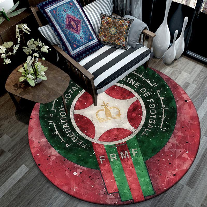 Morocco National FC Printed Round Rug, Non Slip Washable Circular Carpet For Living Room Bedroom Playroom, Sports Fan Decor, Holiday Birthday Gift