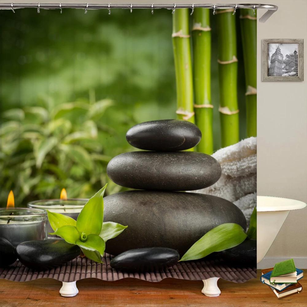 Занавеска для душа с цветочным принтом и галькой, водостойкая моющаяся декоративная занавеска для ванной комнаты, 3D занавеска для душа с крючком 240X180