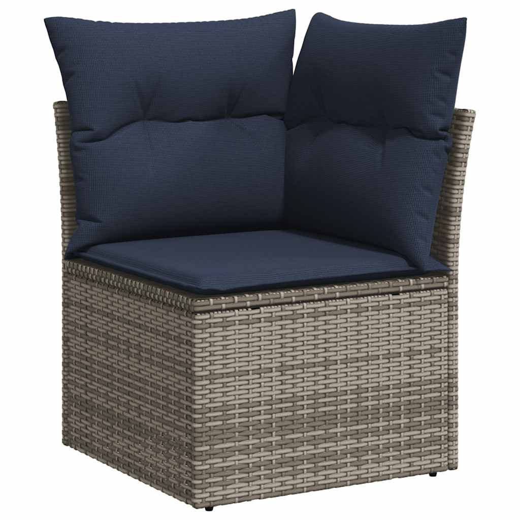 9 Piece Garden Sofa Set with Cushions Gray Poly Rattan