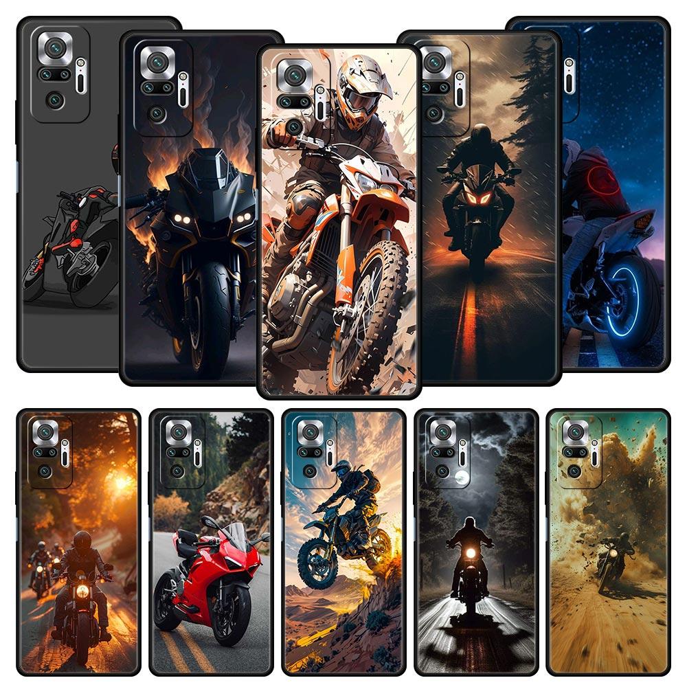 Чехол для телефона Спортивный Мотокросс Мотоцикл Для Xiaomi Redmi Note 14 13 5G 10 11 12 Pro Plus 4G 14C 13C 12C 10C Черный Чехол