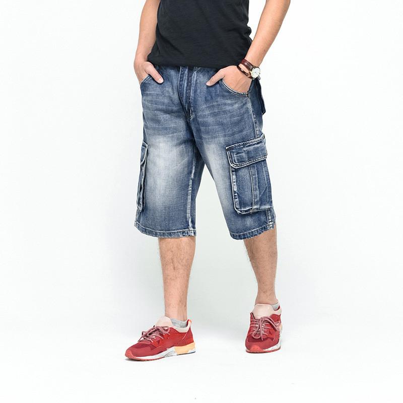 Мужские летние новые мужские синие джинсовые шорты с несколькими карманами, уличная одежда, свободные прямые джинсовые шорты большого размера