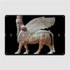 Assyria Assyrian Human Headed Winged Bull Lamassu Statue On Black Poster Metal Plaque Wall Cave Wall Decor Tin Sign Posters