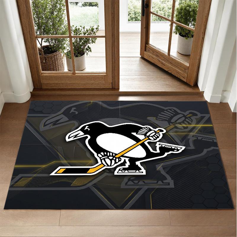 Pittsburgh Penguins Design Crystal Velvet Rug Soft Decorative Mat for Bedroom Entrance