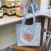 Animal Pattern Embroidery Shoulder Bag Kawaii Cartoon Canvas Bag Drawstring Tote Bag  Women