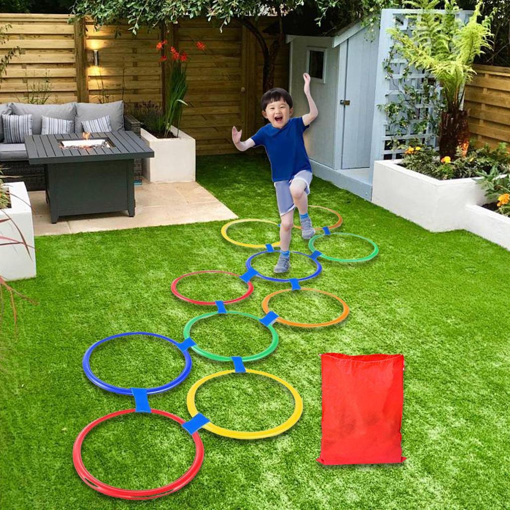 10 Pieces Hopscotch Rings Bean Bag Toss Portable Agility Training Fun Jump Game Hoops for