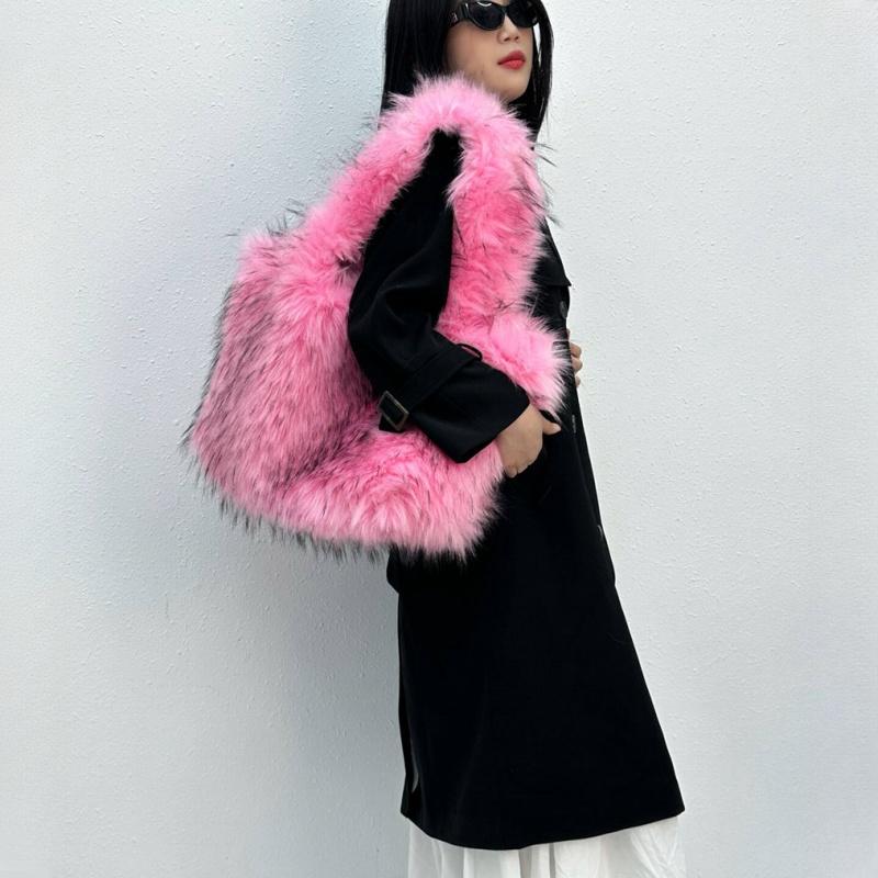 Зимние новые модные мягкие плюшевые женские сумки большой емкости темперамент меховая женская большая сумка тоут европейские и американские ретро женские сумки через плечо