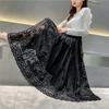 Women's Office Casual Skirt Lace Skirt A-Line Long Dress Hem Gauze Hollow Pleated Skirt