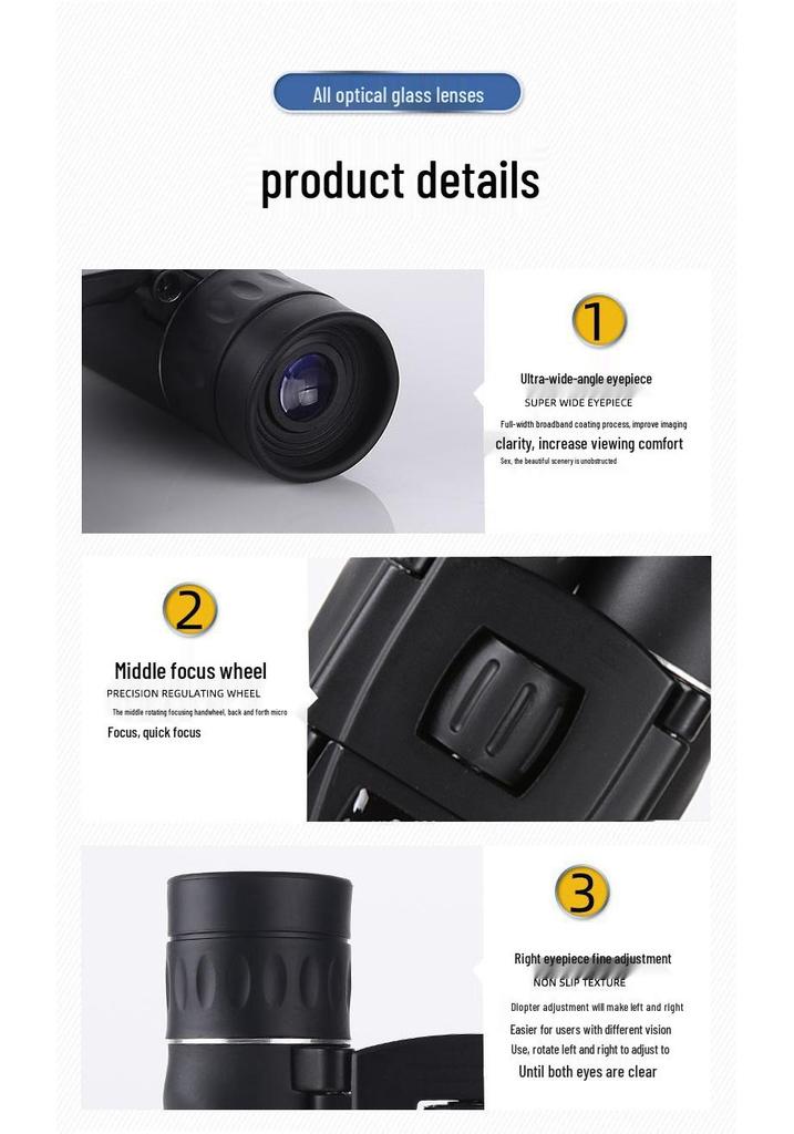 High Magnification HD Mini Outdoor Binoculars 8x21/40x22/100x22 with Phone Clip