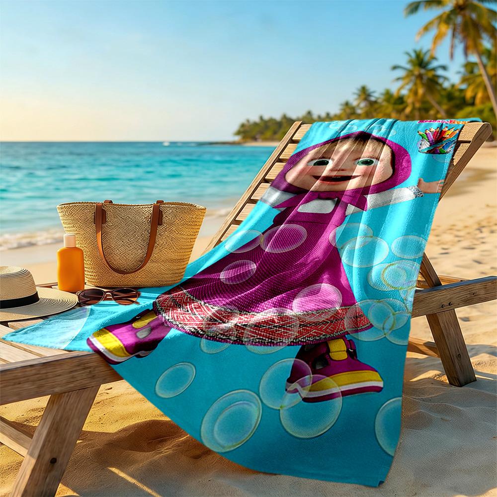 Masha Bear Beach Towel Soft Durable Quick-Dry Comfortable Lightweight Perfect for Traveling Yoga Camping and Swimming