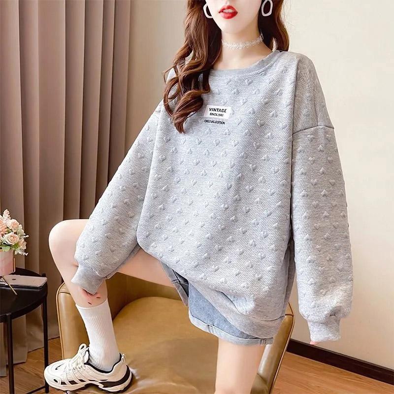 Пуловер-свитер, женский осенний свободный свитер больших размеров с длинными рукавами и круглым вырезом, повседневные универсальные топы