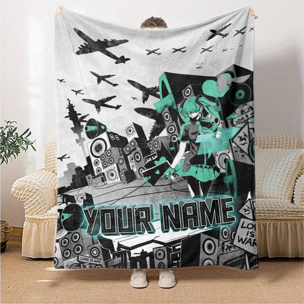 Name Custom Anime Miku Print Flannel Blanket High Quality Warm Comfortable Cover for All Seasons Perfect for Gifts Home Decor
