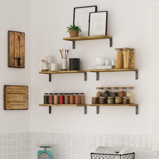 4 шт. деревянные плавающие полки с гладкими краями в деревенском стиле, простая установка, витрина для растений, настенные плавающие книжные полки