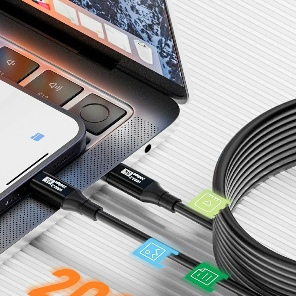 Кабель USB 3.2 Type-C PD 100 Вт для быстрой зарядки, 20 Гбит/с для передачи данных, 8K/60 Гц для проецирования экрана, 5 м