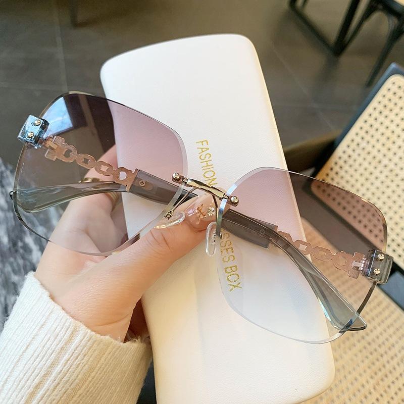 New fashion sunglasses chain glasses legs large frame retro sunglasses frameless trimmed high-end chain glasses