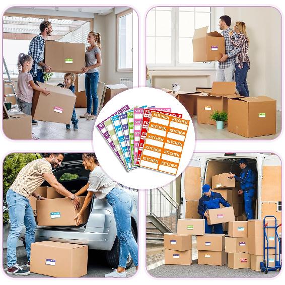 340 Home Moving Labels, 3.4 x 2 inches, 8-Color Coded Packing Box Stickers with Fragile and Blank izable Labels