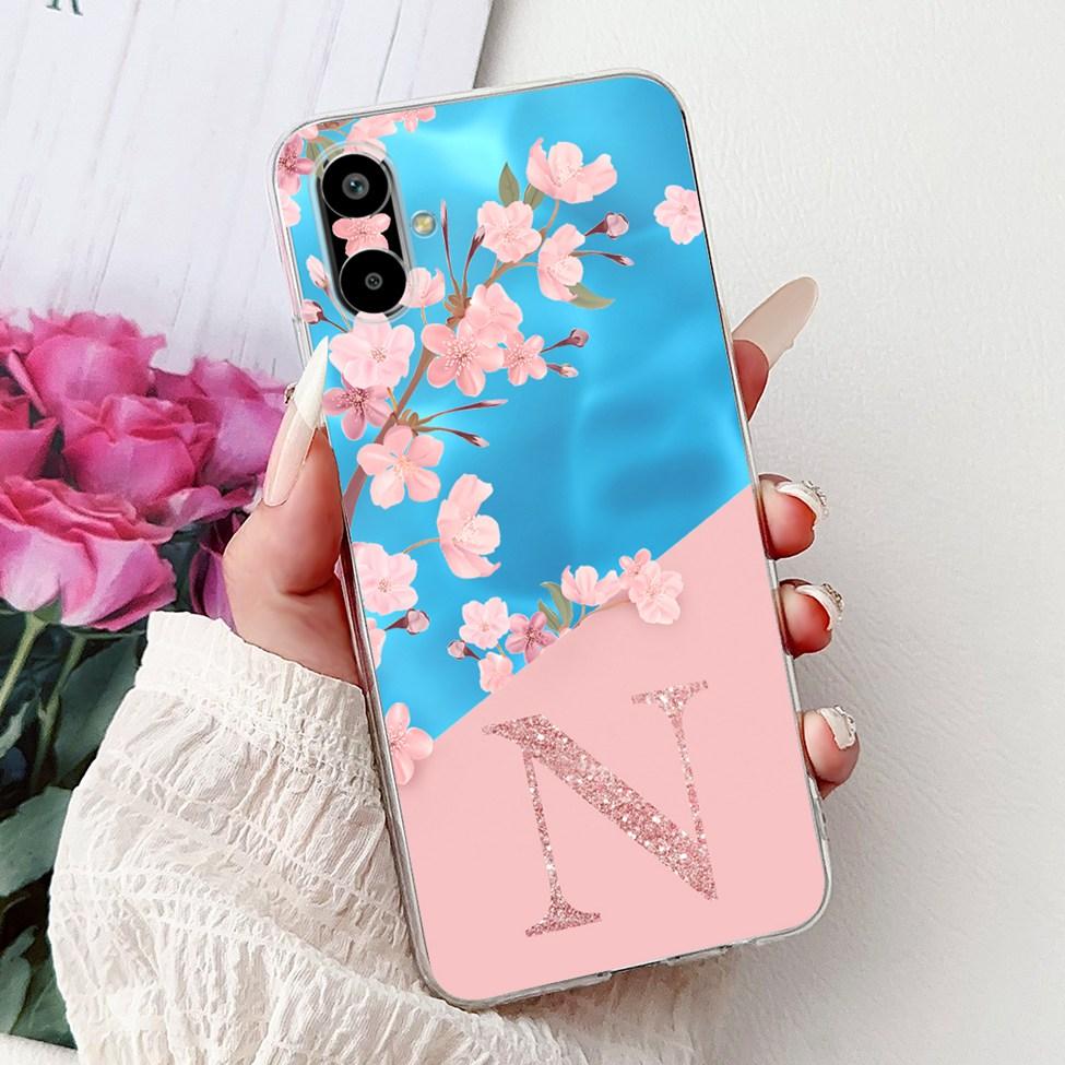 For Samsung F06 5G SM-E066B Case For Samsung Galaxy F06 5G Cover Transparent Luxury A-Z Letters Fashion Flower Crown Soft Bumper