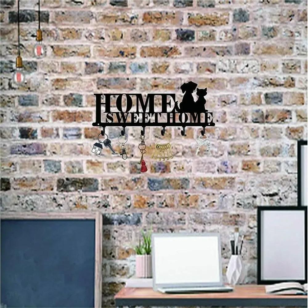 Настенный органайзер Sweet Home & Dogs Design с 6 крючками — стильное хранилище для ванной комнаты, прихожей и т. д.