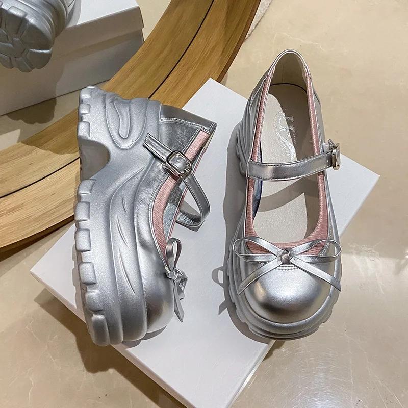 Мода 8,5 см Новые осенние кроссовки на массивной платформе с бантом-бабочкой, слипоны для женщин, панк, туфли на толстой подошве, нескользящая обувь для ходьбы, повседневная обувь