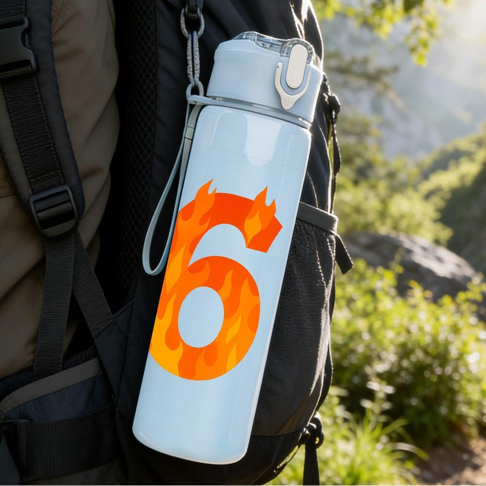 1PC Flaming Number Sixty Seven 750ml Color Plastic Sports Water Bottle Leakproof Flip Straw Lid Suitable for Sports Office Home Use