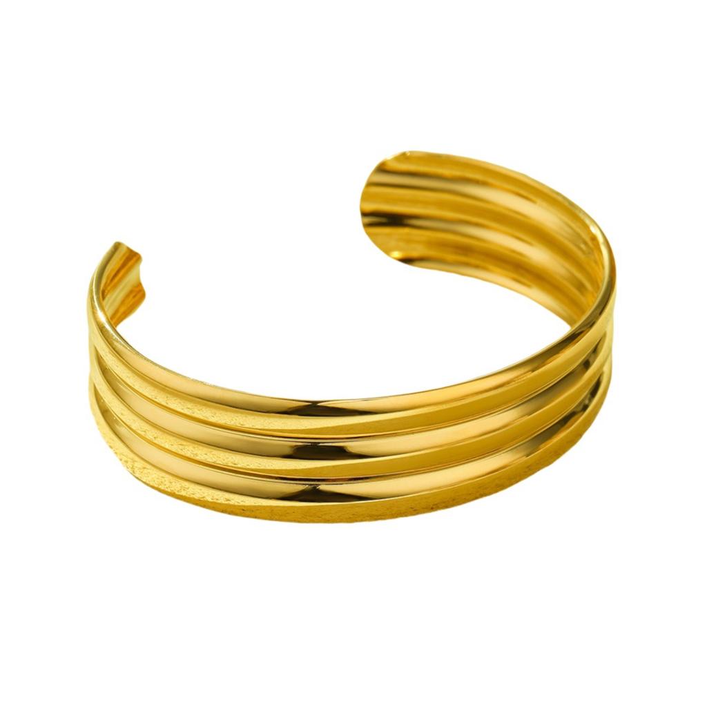 GEMCHIC Women's Double Layer Geometric Cuff Bracelet Adjustable Gold Plated Stainless Steel Bangle for Fashion