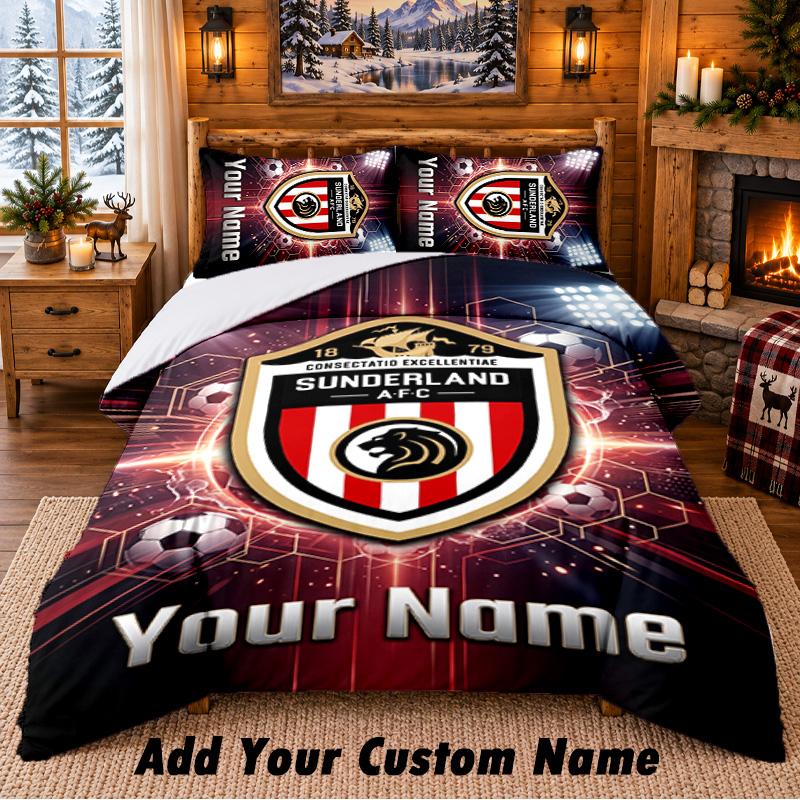 Постельное белье с узором Sunderland FC, комплект из 3 предметов, с возможностью добавления имени, простыня и наволочки для домашней спальни