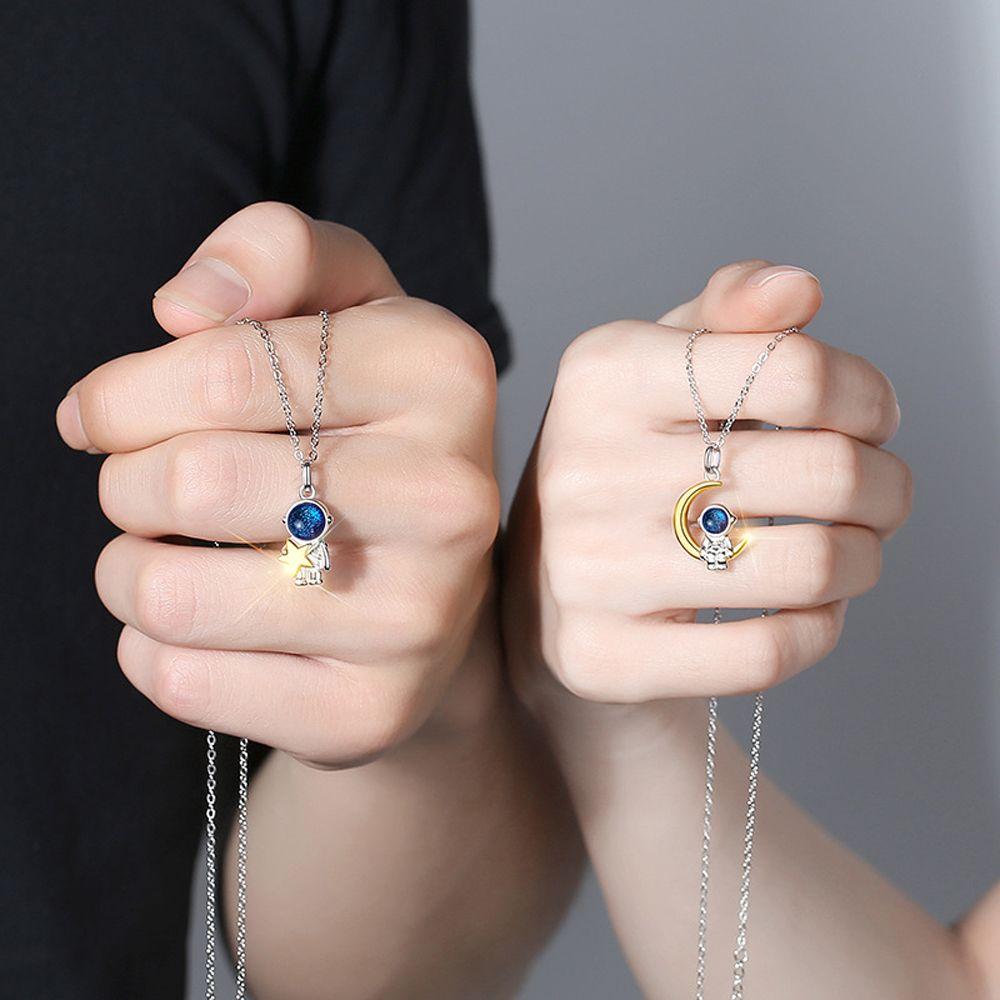 Charm Pendant Astronaut Moon Lovers Fashion Jewelry Korean Style Choker Couples Necklace Spaceman