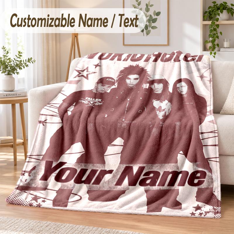 Tokio Hotel Custom Name Flannel Throw Blanket Soft Warm for Sofa Bed Indoor Home Use