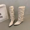 Винтажные плиссированные женские ботфорты до колена, модные, с острым носком, современные длинные ботильоны, осенне-зимние, на квадратном каблуке, женская обувь