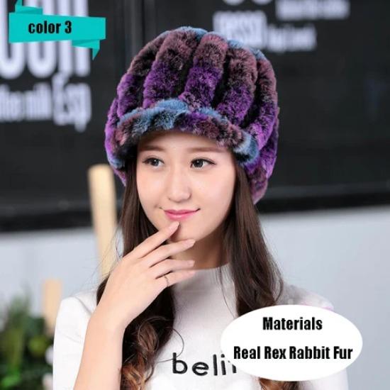 Hot Sale Women Real Rex Rabbit Fur Hat Winter Warm Genuine Rex Rabbit Fur Beanies Caps Knitted Natural Rex Rabbit Fur Cap