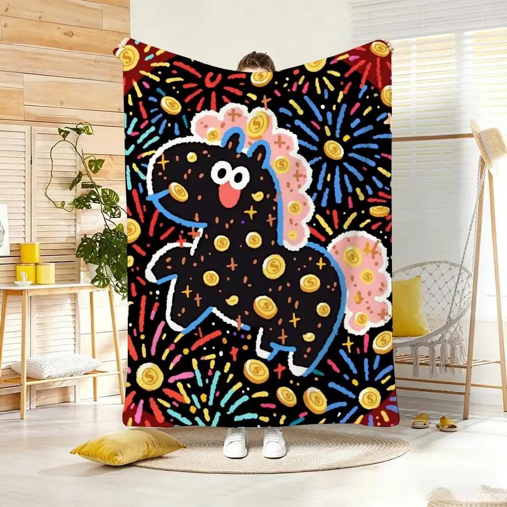 Painting Money On Horse Throw Lightweight Flannel Blanket Soft Skin-friendly for Summer Cooling