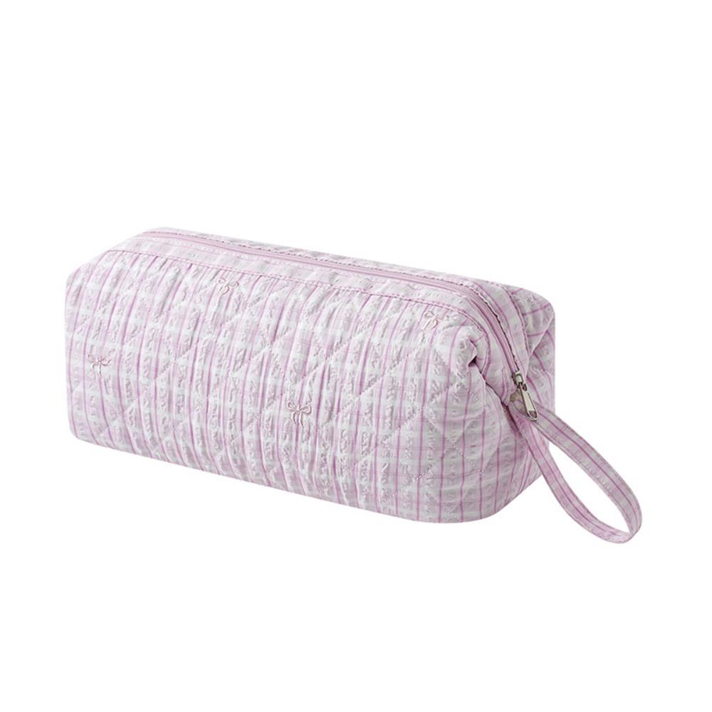 Quilted Cosmetic Bag Bow Print Storage Pouch Gifts Hair Styling Tool Bag