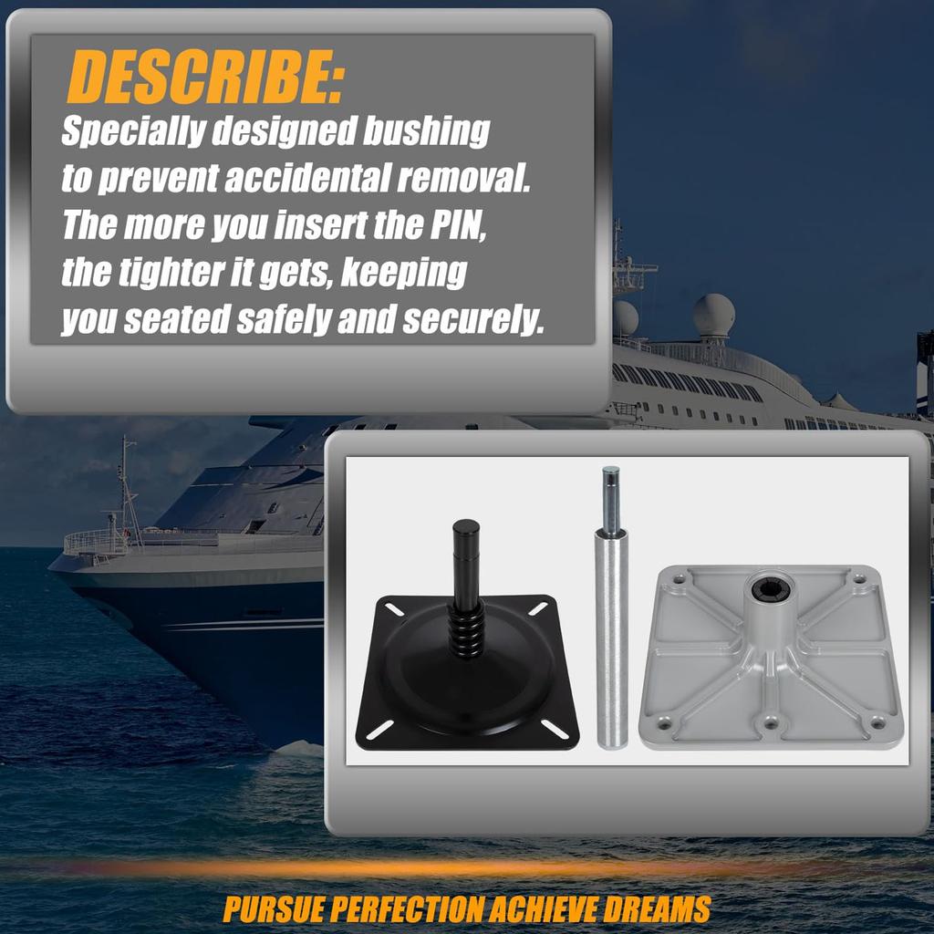 Boat Seat Mount Kit 3/4 Inch Lock In Pin Post Base Plate and Seat Mount with Spring for Most Boats