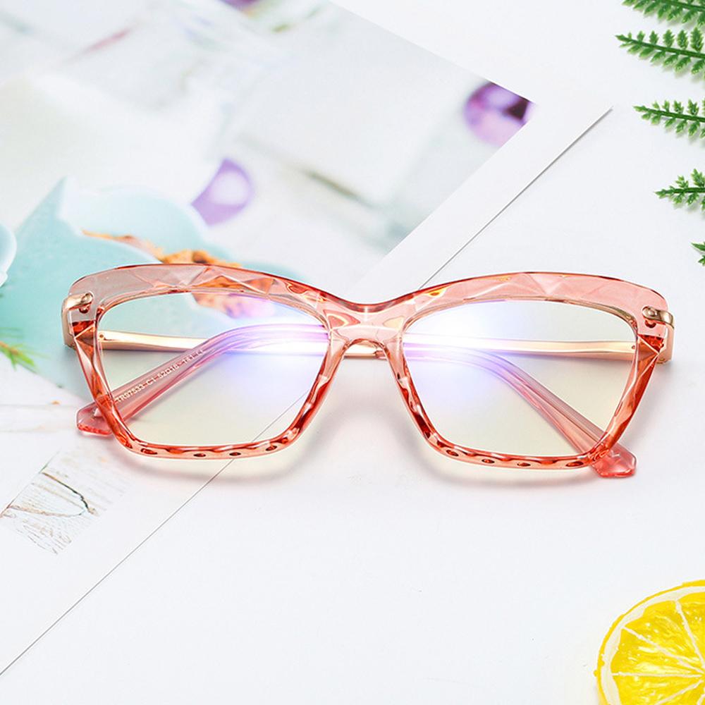 SHAUNA Spring Hinge Unique Faceted Eyeglasses Frame Women Transparent Cat Eye Glasses UV400
