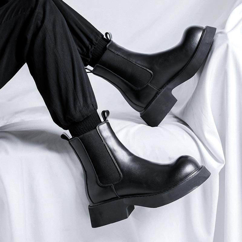 Men Luxury Fashion Chelsea Boots Black Original Leather Shoes Party Cowboy Platform Boot Handsome Motorcycle Chunky Botas Hombre