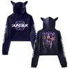 Стильный женский укороченный худи с ушками кошки HUNTR/X Групповой персонаж Печать на спине и рукавах Текст Охотники на демонов Длинный рукав Аниме Пуловер Топы