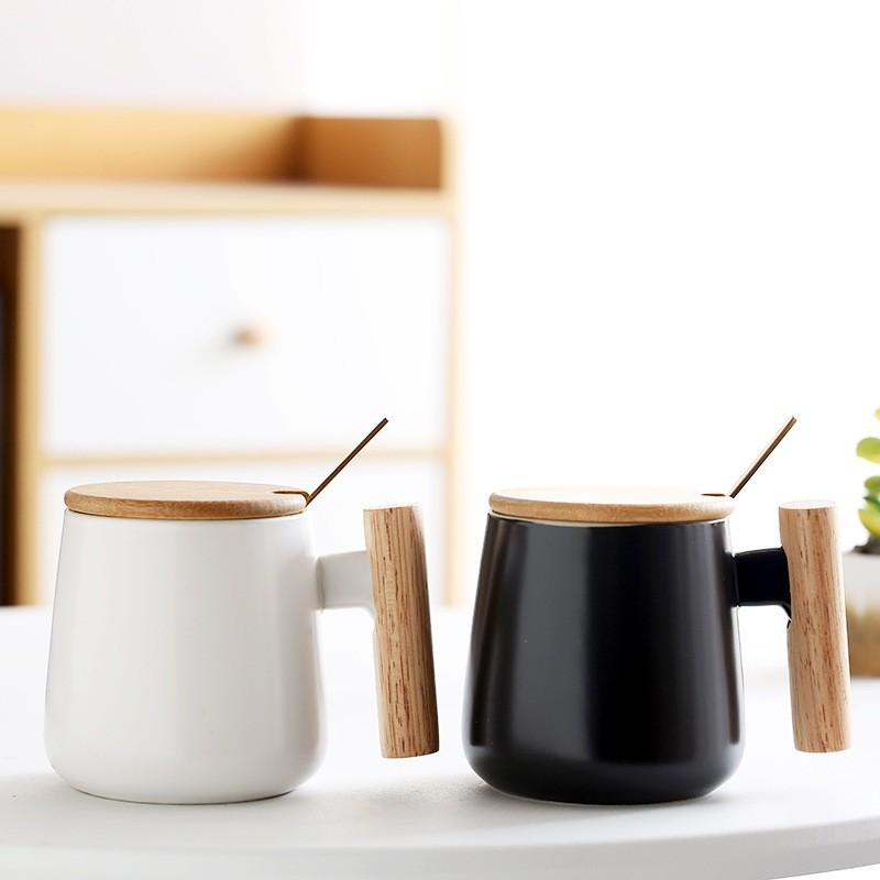 Nordic Style Ceramic Mug With Wooden Handle Office Coffee Cup Gift Couples Holiday Present