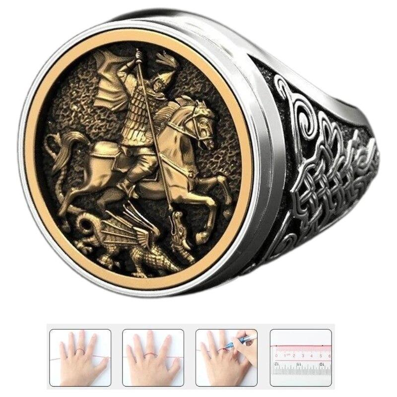 Кольцо из сплава в стиле ретро, ​​портрет Святого Георгия, кольцо римского солдата, ювелирные изделия, винтажные кольца, обещание для мужа, подарки на день рождения