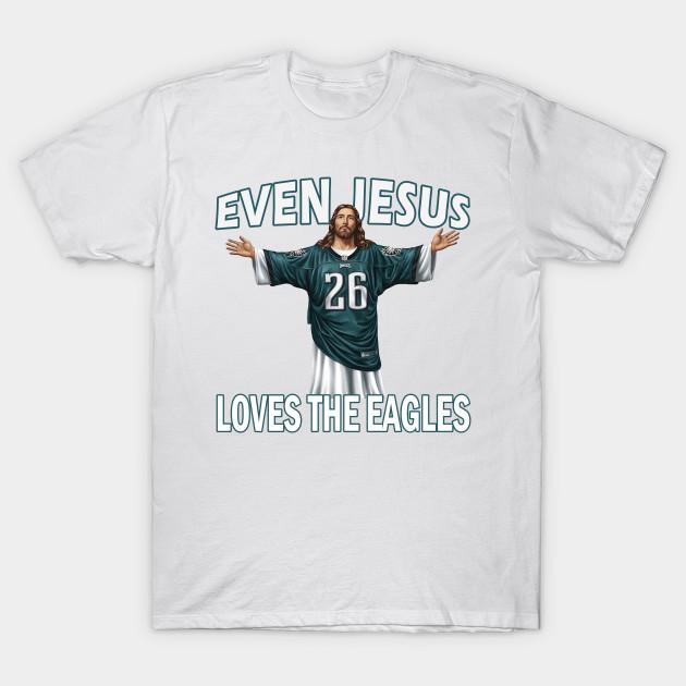 Asian Size Men Black Print T-shirt Even Jesus Loves The Eagles No-Cut Heat Transfer Print Cotton Tshirt