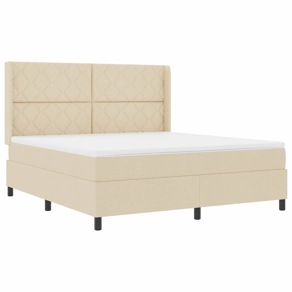 Boxspring Bed with Headboard Cream 180 x 200 cm Fabric