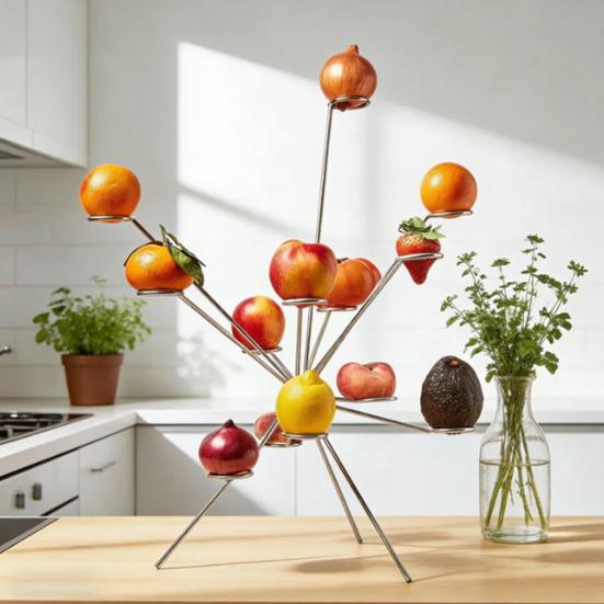 Взрывающаяся фруктовая ваза Искусство Плавающая подставка для фруктов Полная вентиляция на 360 градусов Сохраняет свежесть Металлическая скульптура для украшения кухонного стола